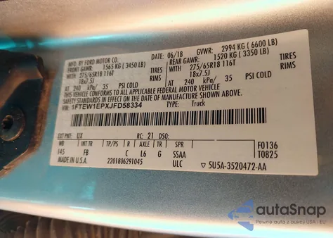 2018 Ford F-150 Xlt z USA, uszkodzony, nr VIN 1FTEW1EPXJFD58334